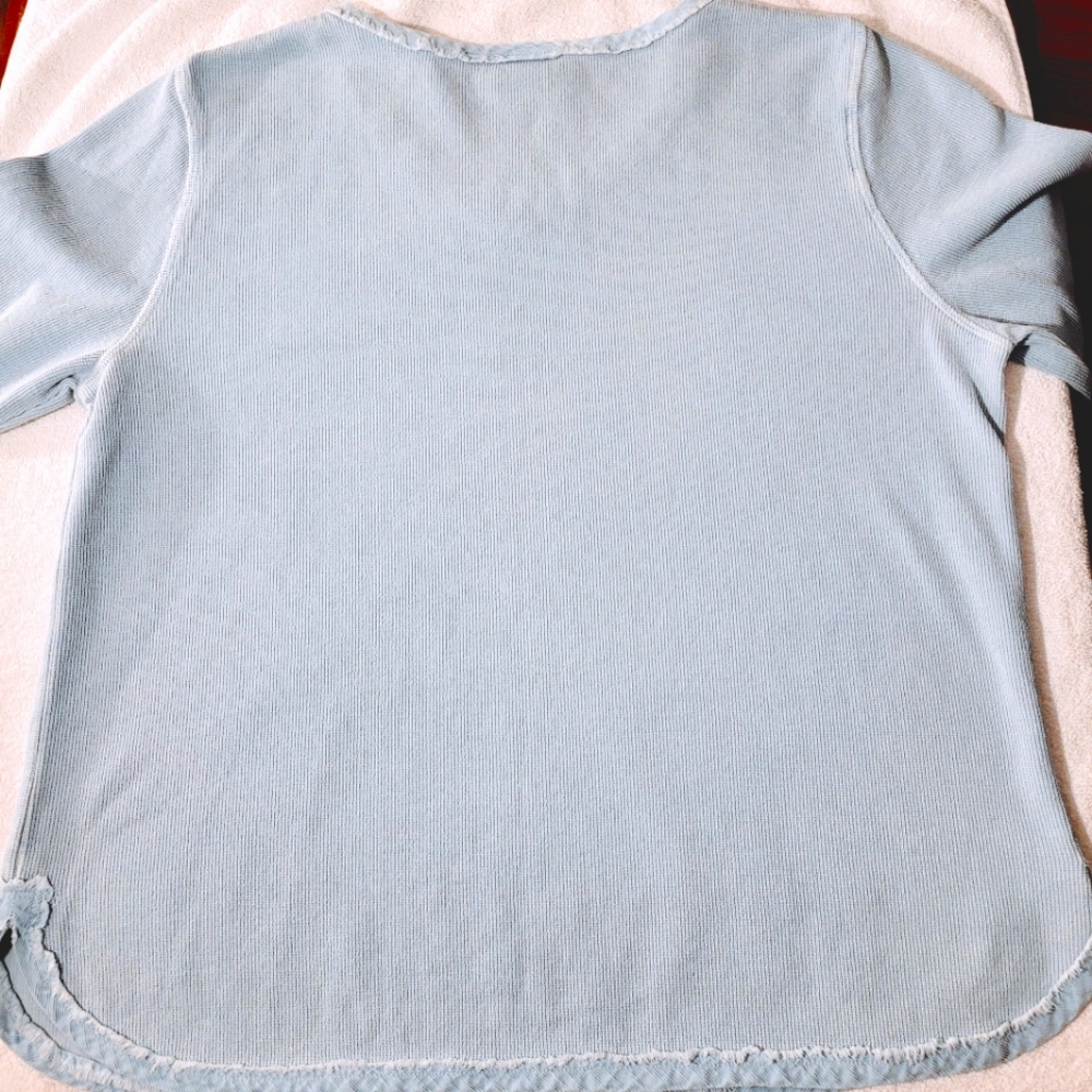 Hot Cotton Long-sleeved Shirt Dusty Blue Medium Cozy Soft Raw Hems 💙 - Picture 4 of 4